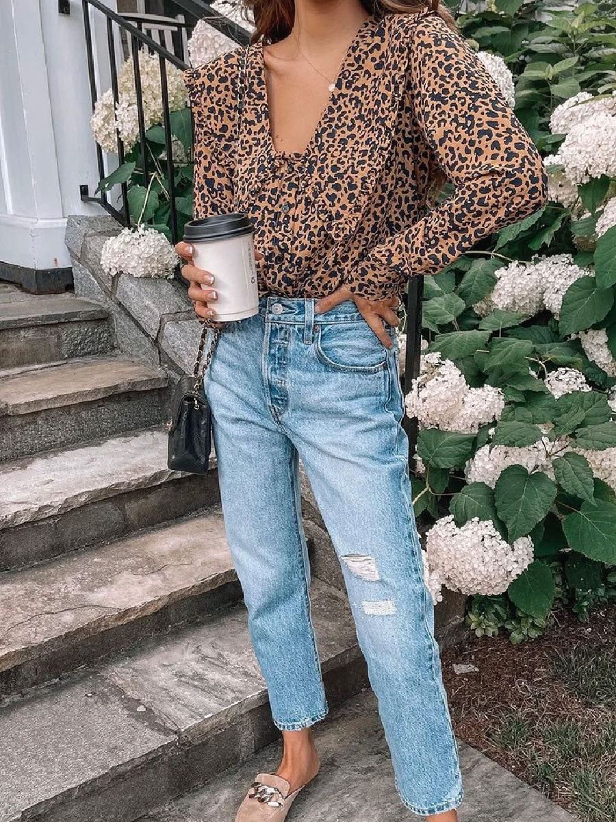 Leopard Peter Pan collar French Shirt