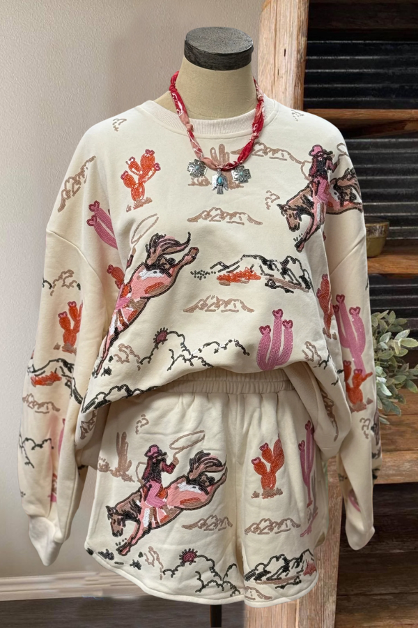 Casual Western Cowboy Crewneck Set
