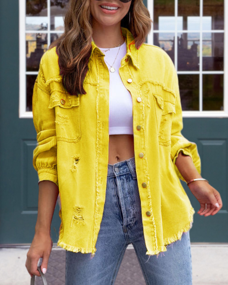 Trendy Ripped Raw Edge Jacket