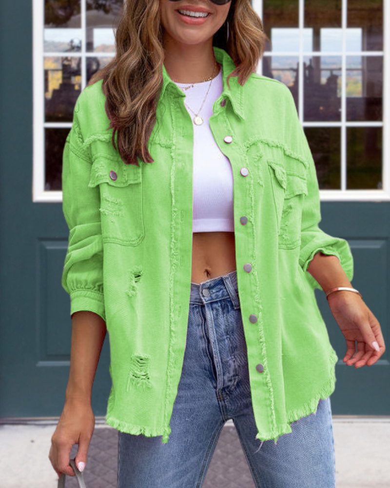 Trendy Ripped Raw Edge Jacket