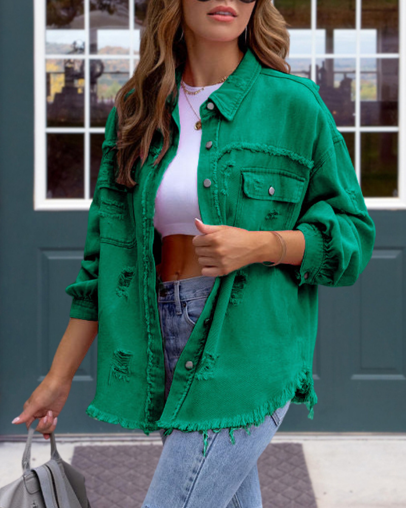 Trendy Ripped Raw Edge Jacket