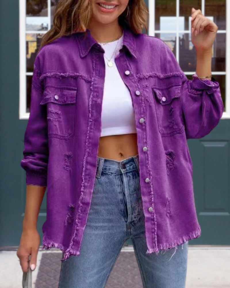 Trendy Ripped Raw Edge Jacket