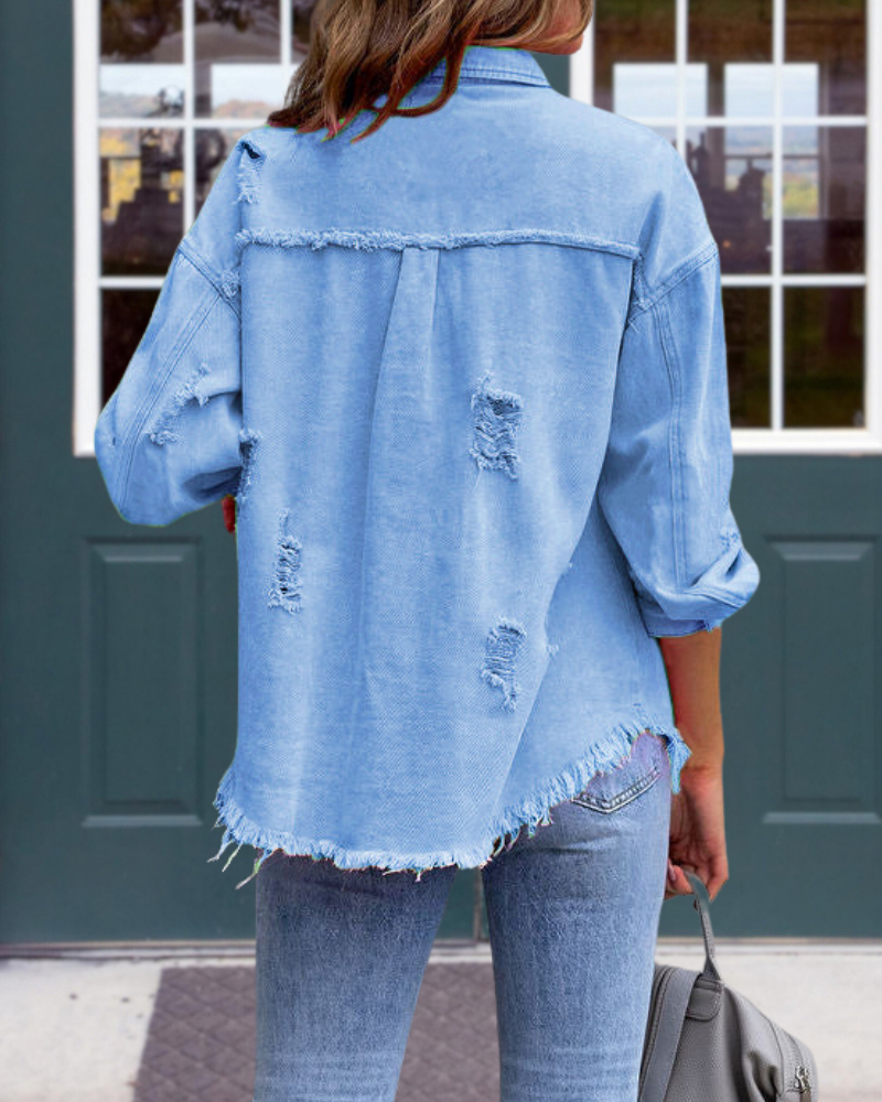 Trendy Ripped Raw Edge Jacket