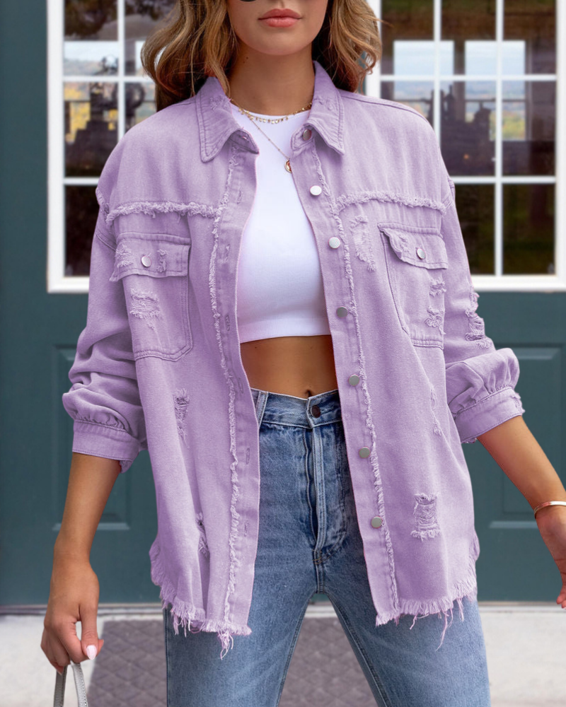 Trendy Ripped Raw Edge Jacket