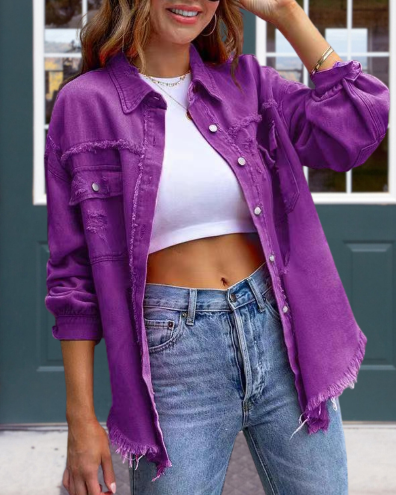 Trendy Ripped Raw Edge Jacket