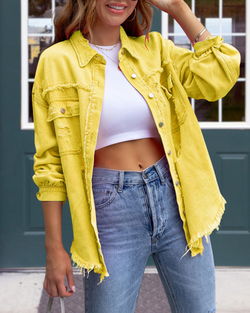 Trendy Ripped Raw Edge Jacket