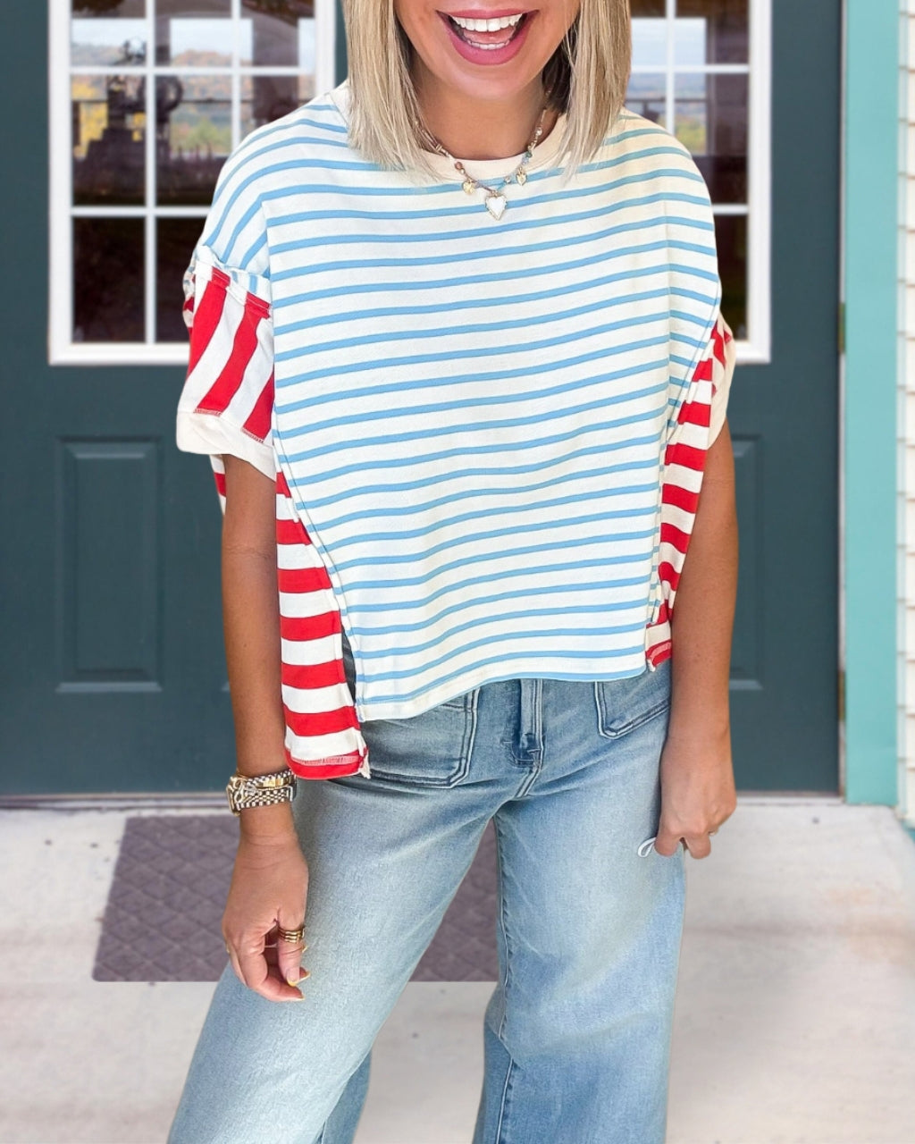 Colorblock Striped Crop Tee