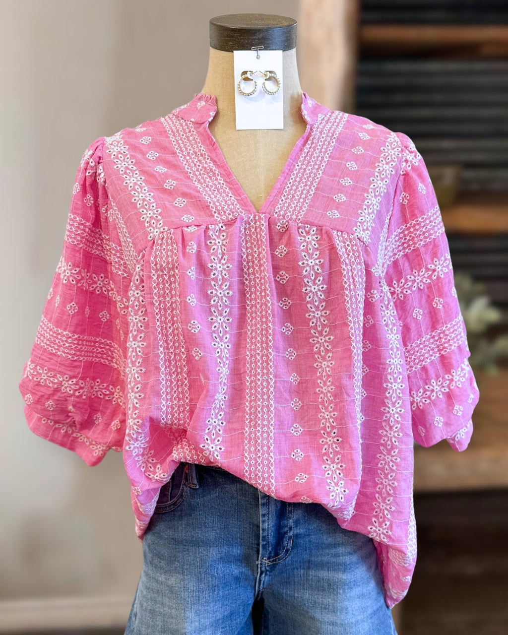 Cute Snowflake Embroidered Top