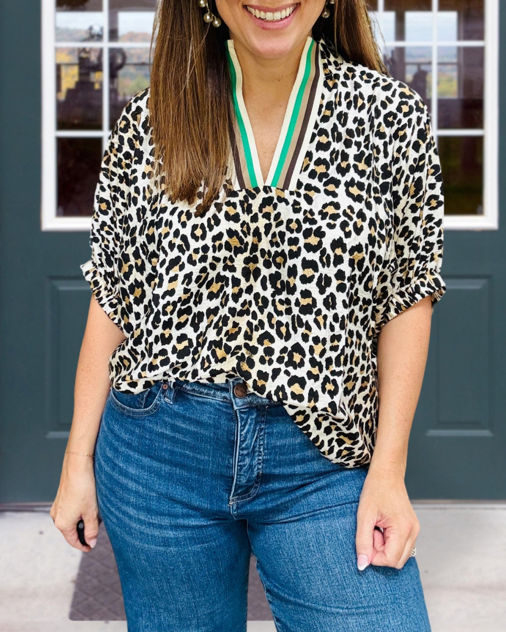 Leopard Print Trim Top