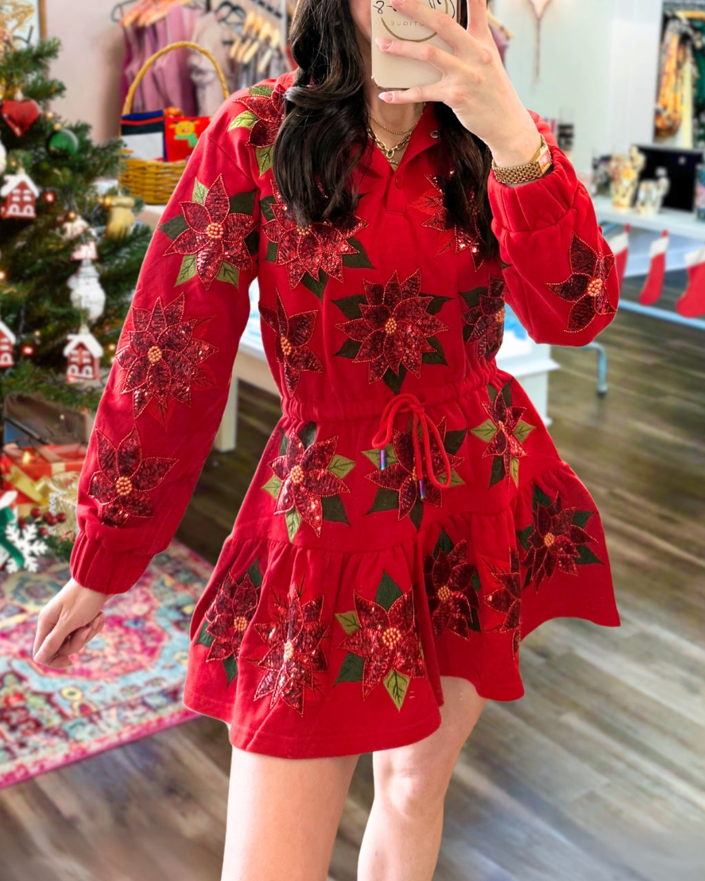 Christmas Floral Sequin Mini Dress
