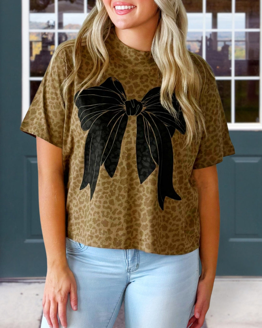 Bow+Leopard Print Tee
