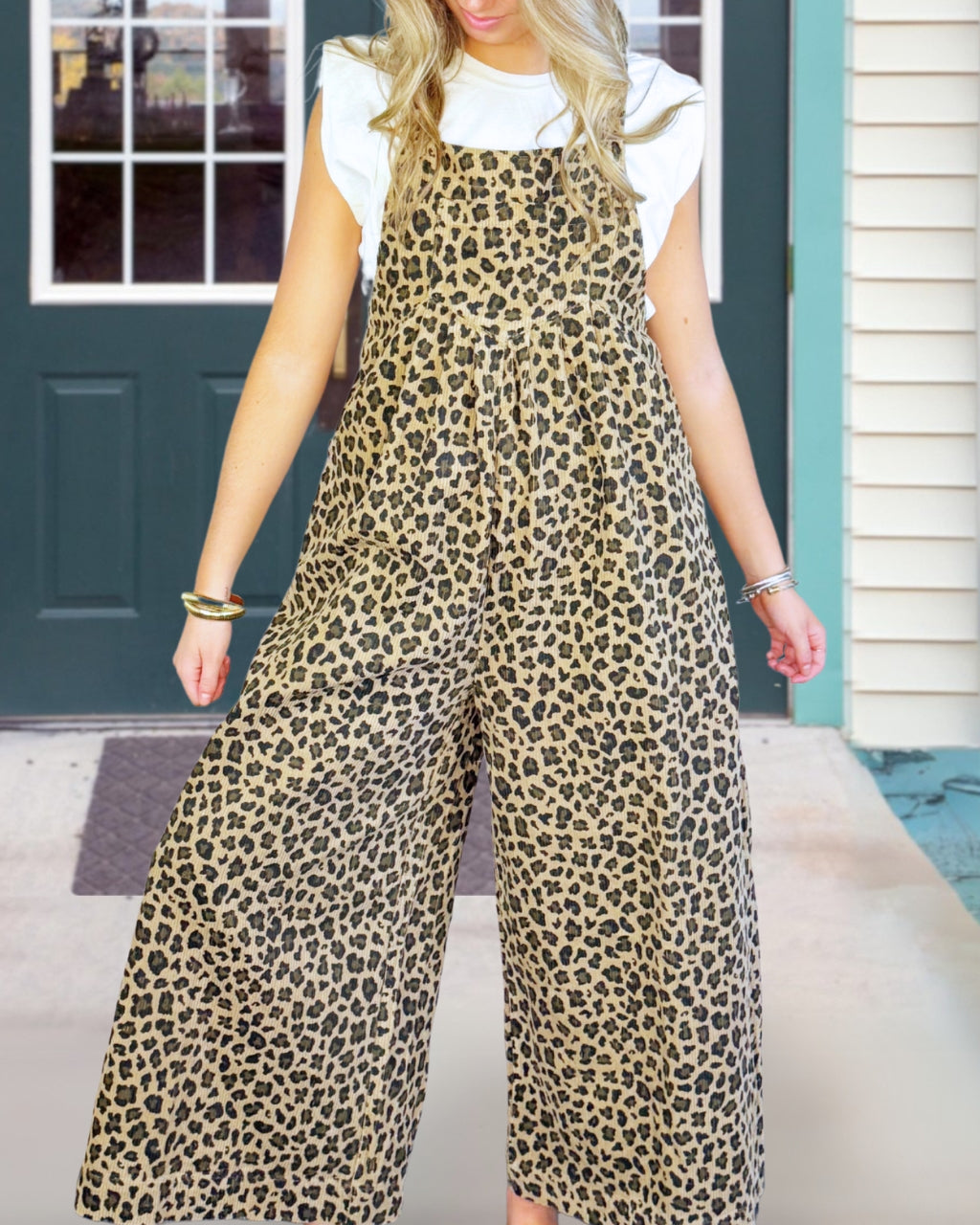 Leopard Print Vintage Washed Overalls