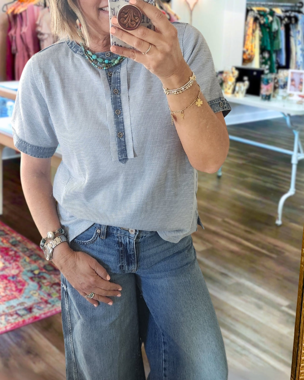 Denim Henley Top