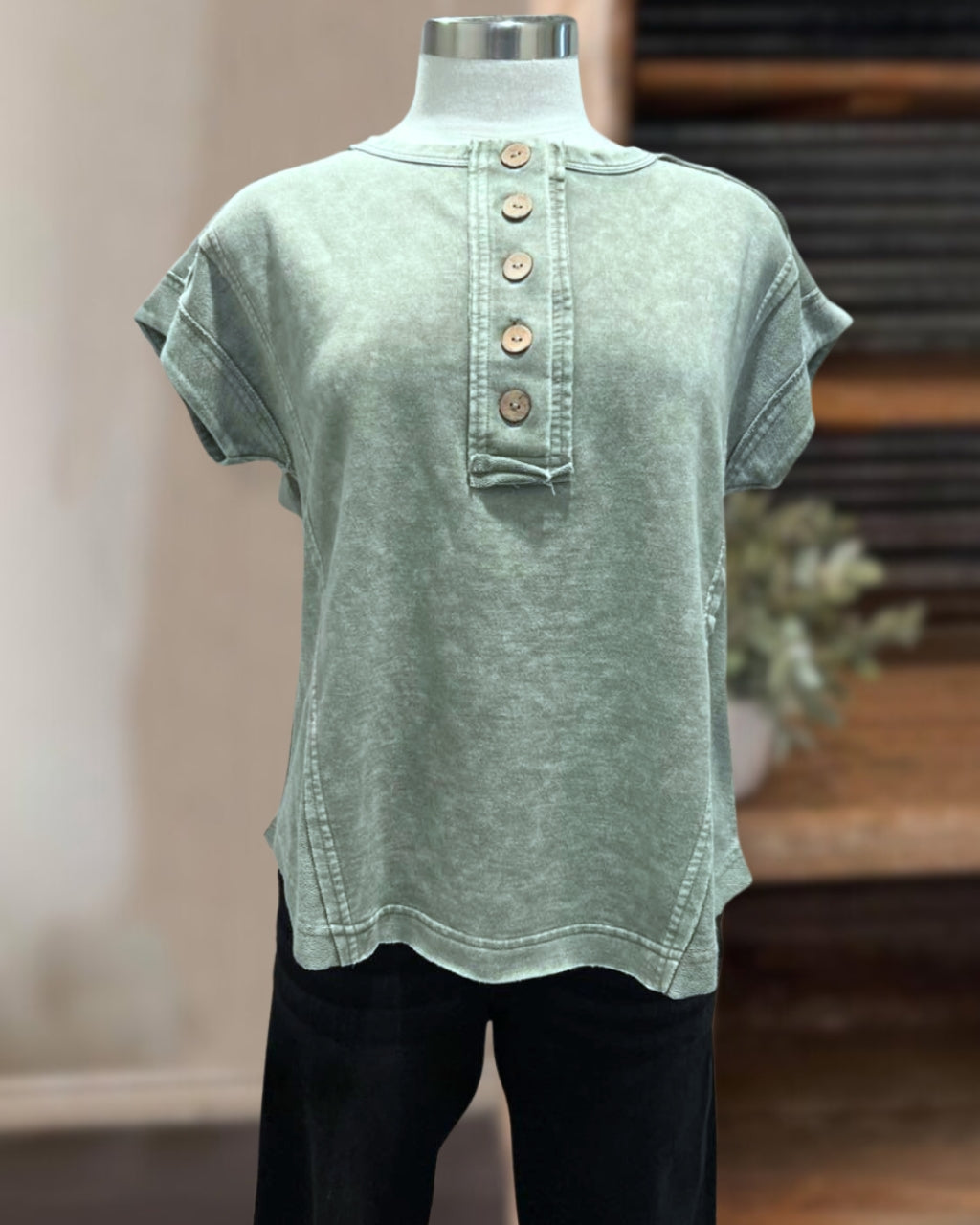 Washed Button Cotton Tee