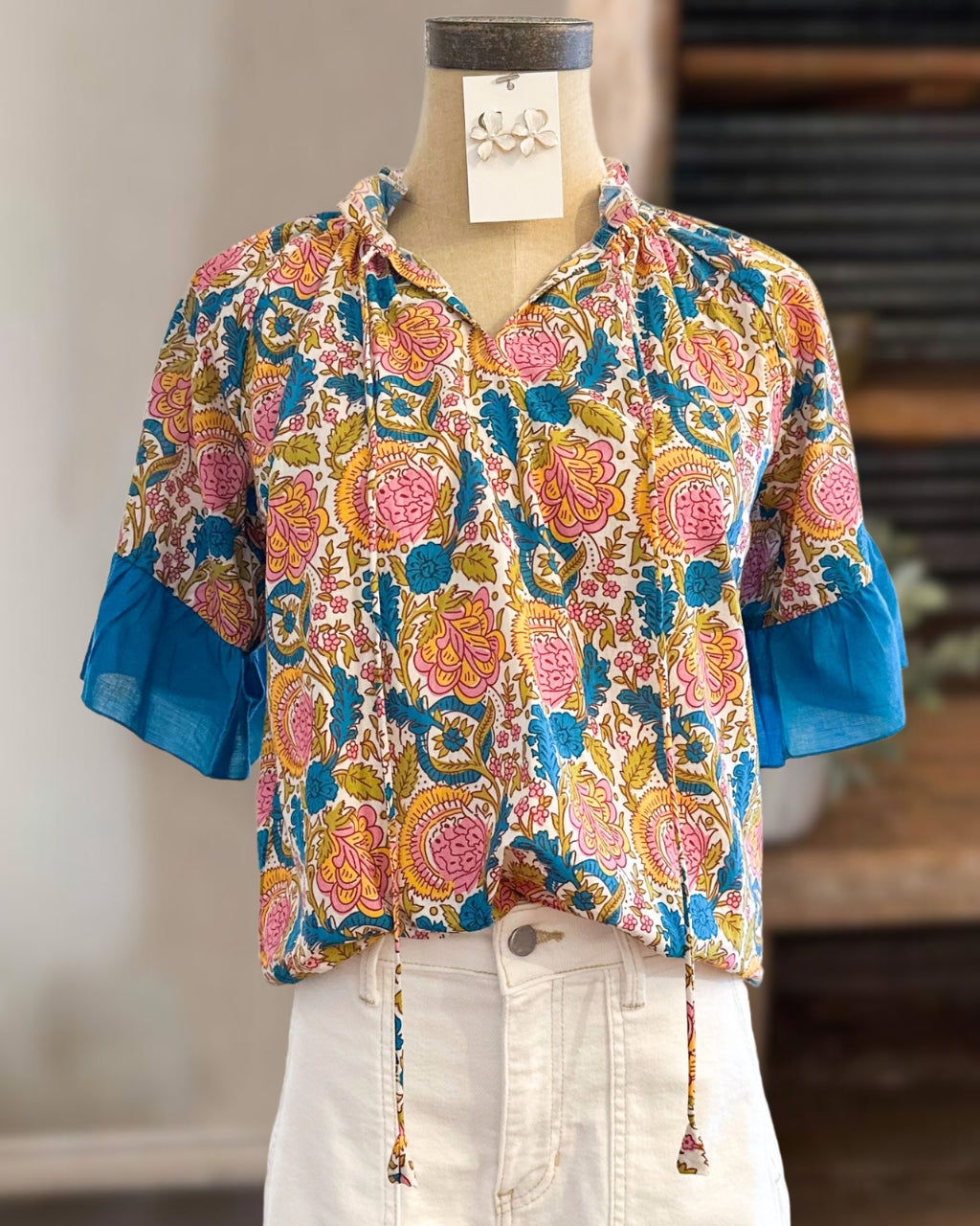 Colorful Floral Bell Sleeves Top