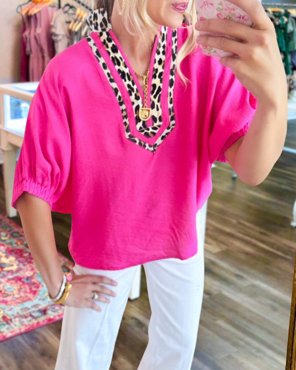 Patchwork Leopard Dolman Top