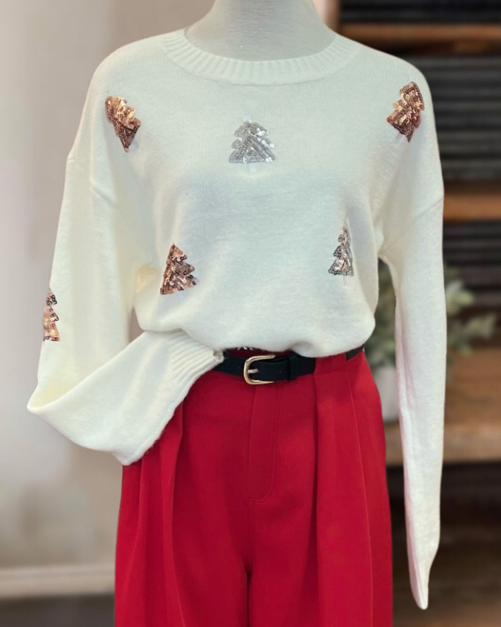 Simple Christmas Tree Sequined Pullover