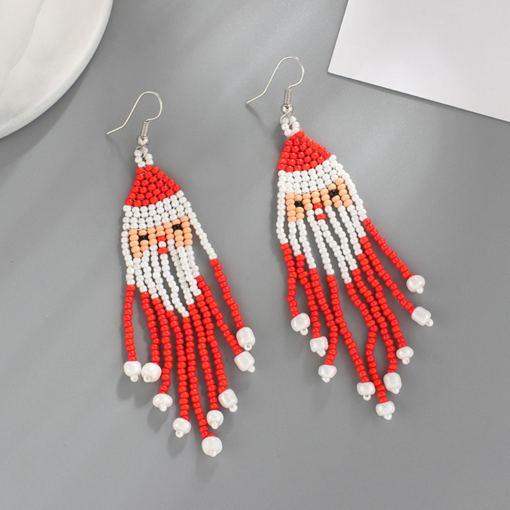 Christmas Rice Bead Tassel Earrings