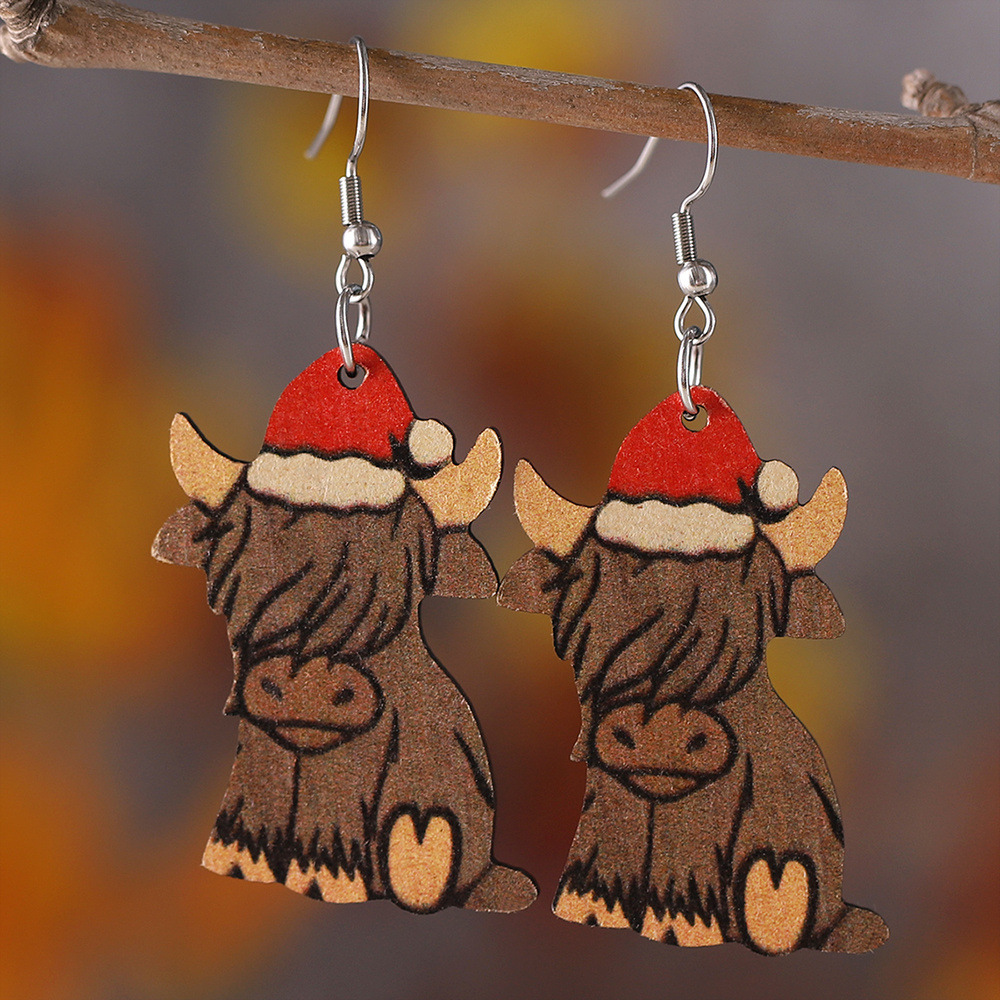 Christmas Hat Cow Earrings