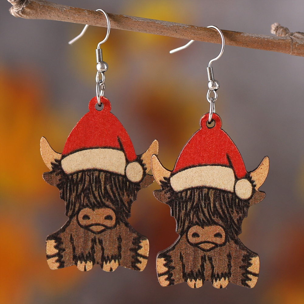 Christmas Hat Cow Earrings