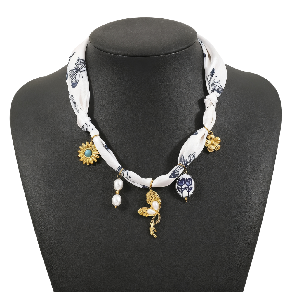 Floral Ceramic Ribbon Necklace