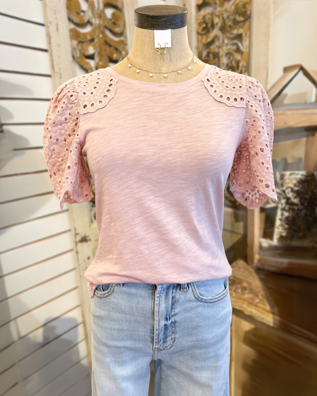 Hollow Flower Patchwork Tee