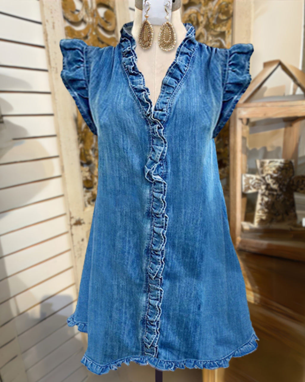 Cute Ruffled Denim Mini Dress