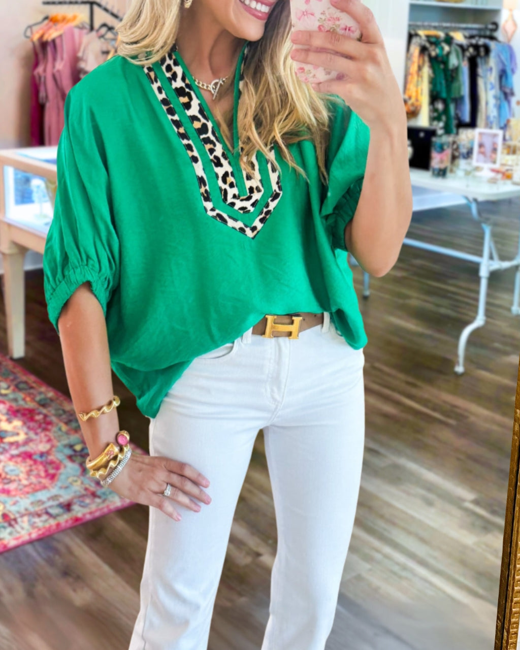 Patchwork Leopard Dolman Top