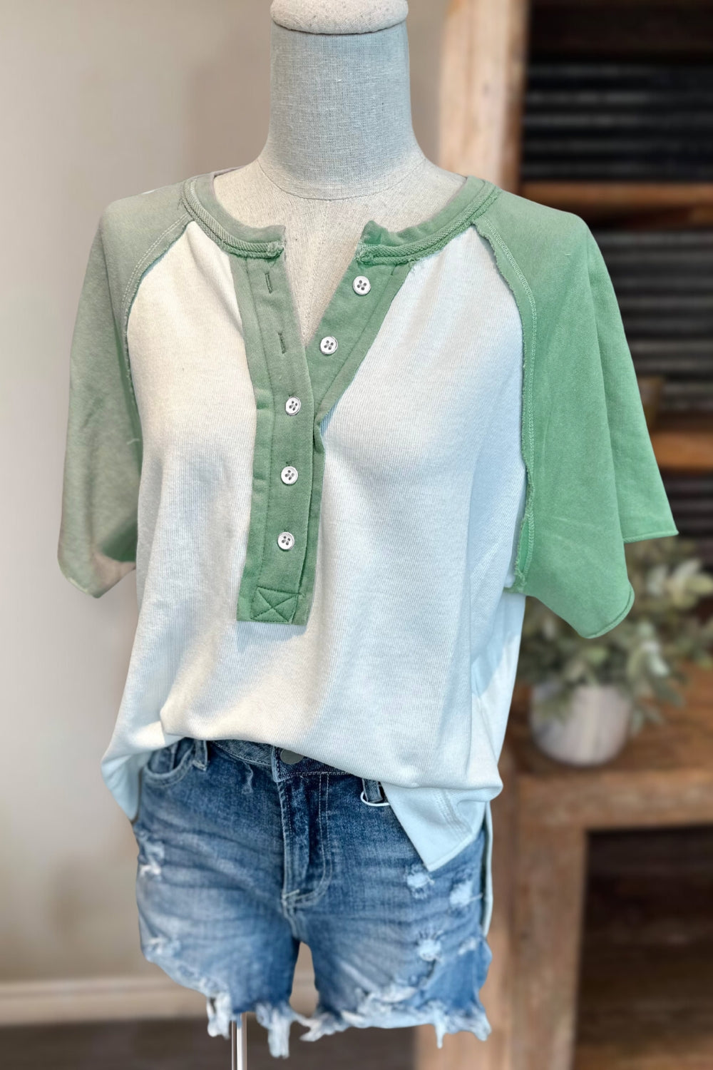 Color Block Henley Top