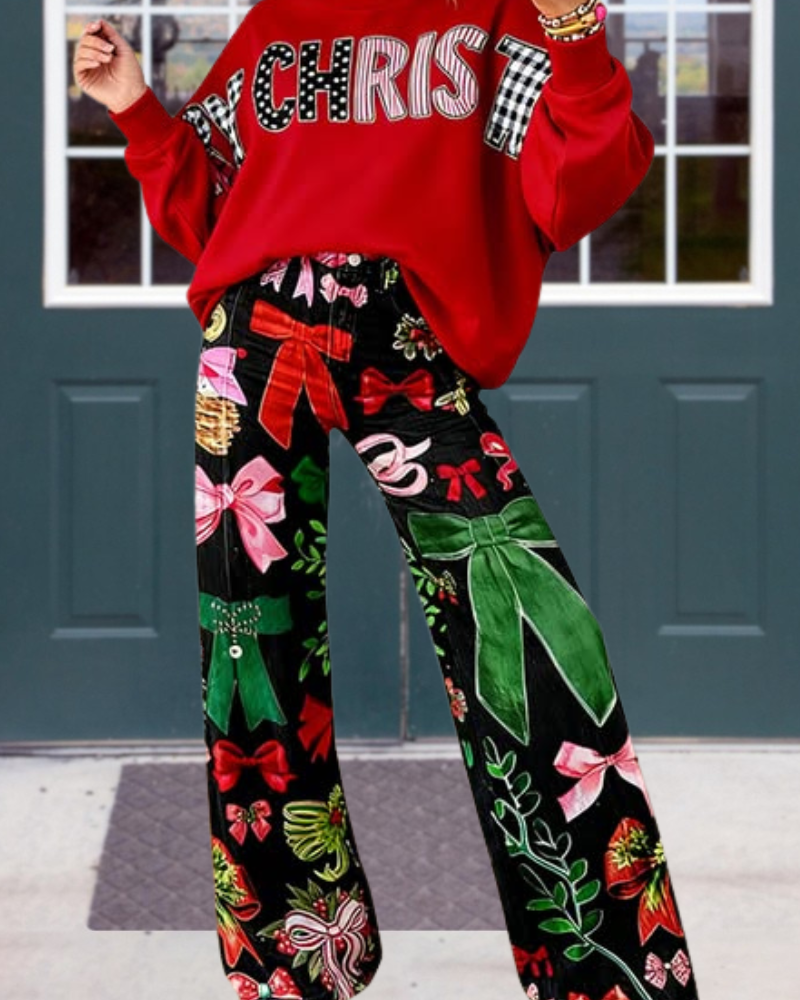 Christmas Bow Wide-leg Pants