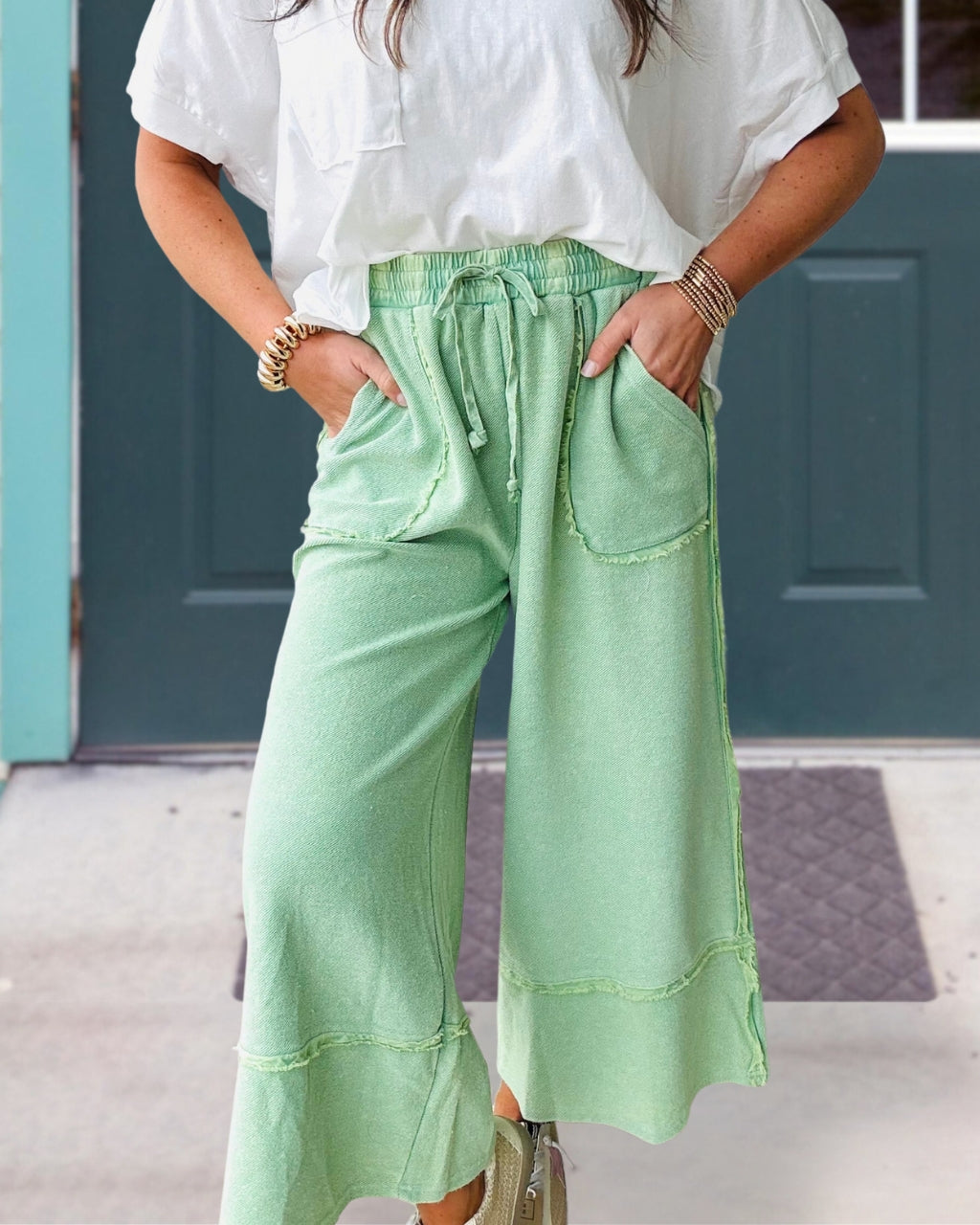 Mineral Washed Terry Wide Leg Pant