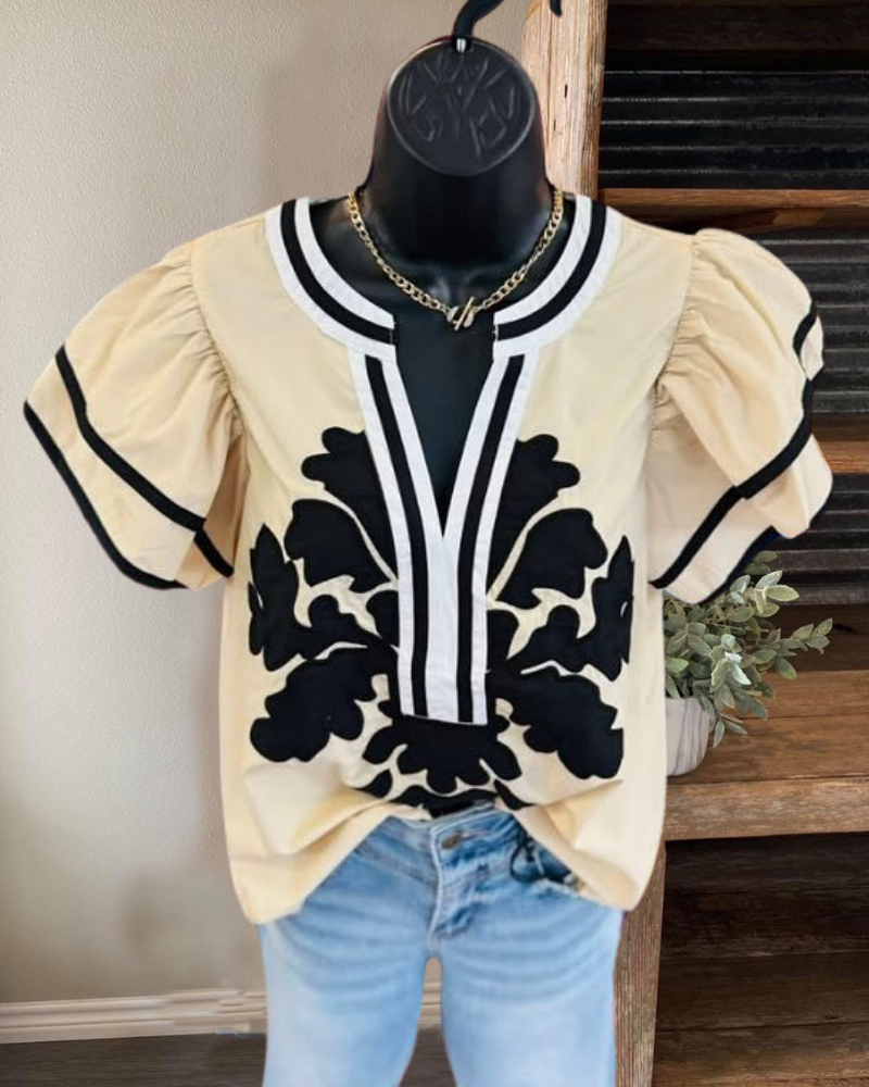 Trendy Ruffle Floral V-Neck Top