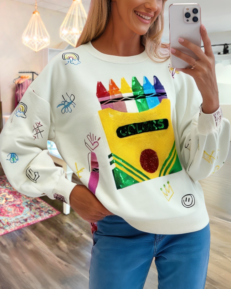 Sequin Embroidered Crayon Top