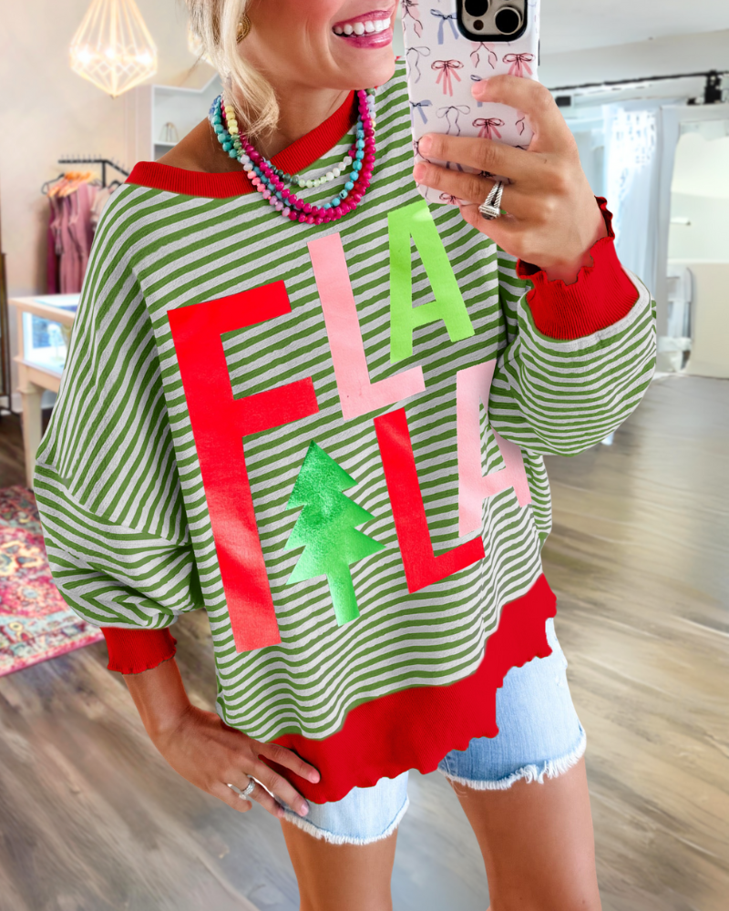 Christmas Striped Crewneck Sweatshirt