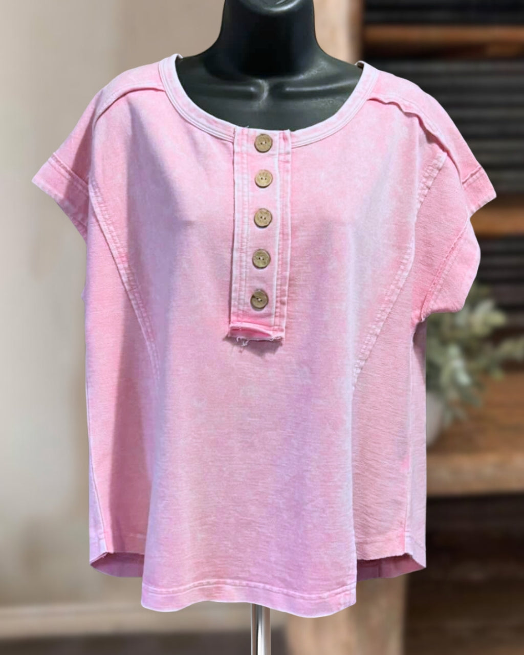 Washed Button Cotton Tee