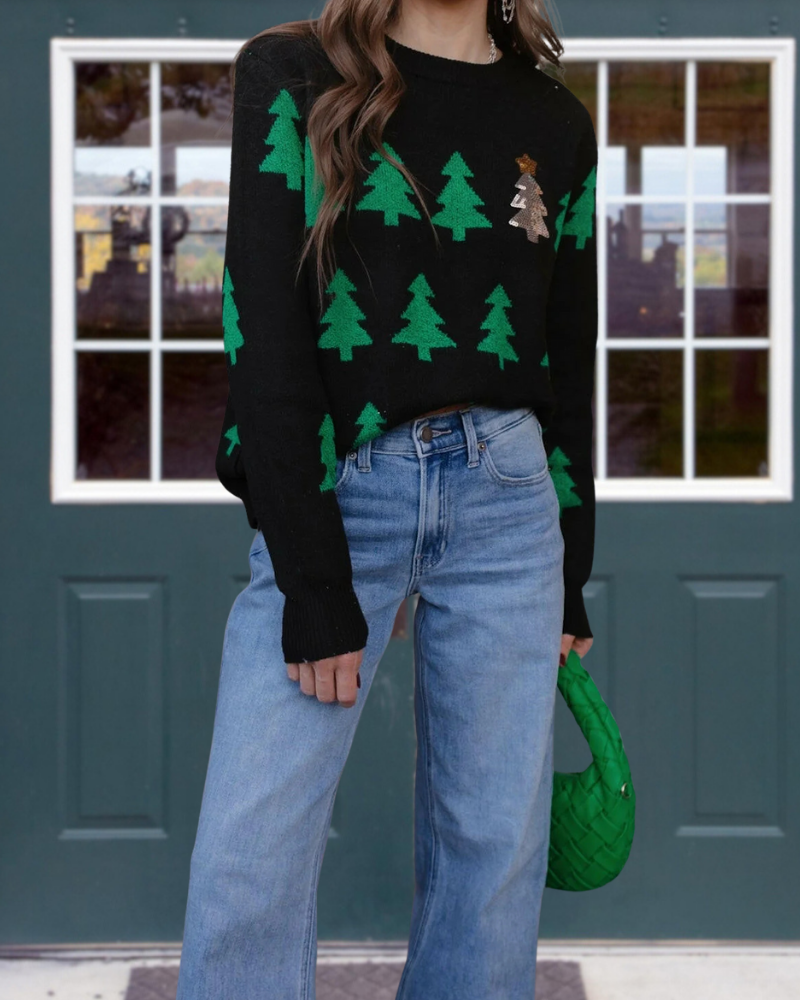 Christmas Tree Embroidered Top