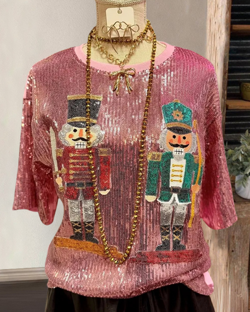 Sparkling Nutcracker Soldier Sequin Top