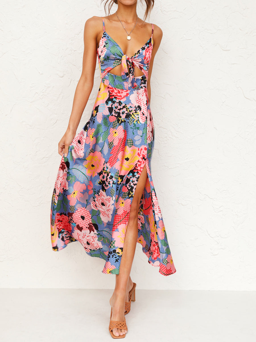 Painted Strap Wrap Party Slik Dress