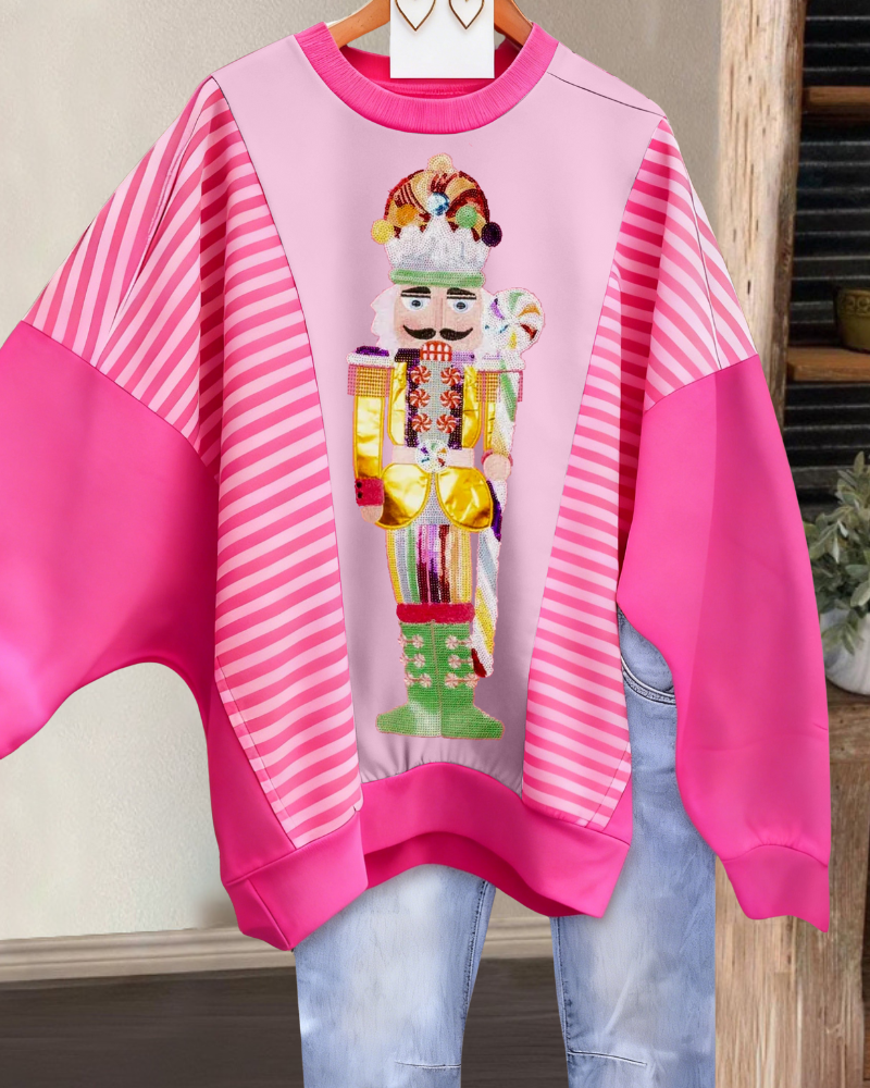 Nutcracker Print Striped Sweatshirt