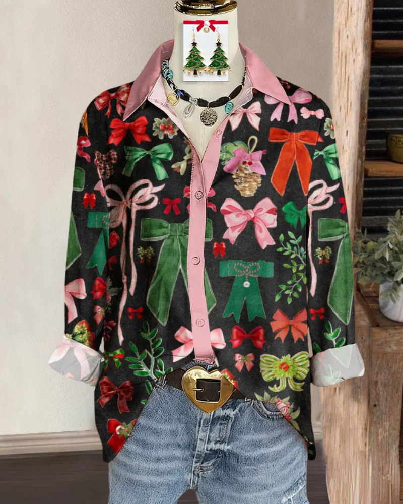 Bow Satin Button-Down Top