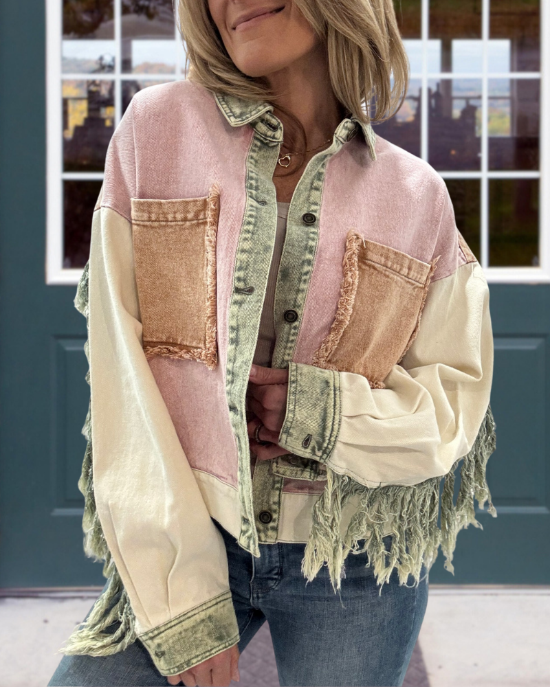 Washed Distressed Fringed Jacket