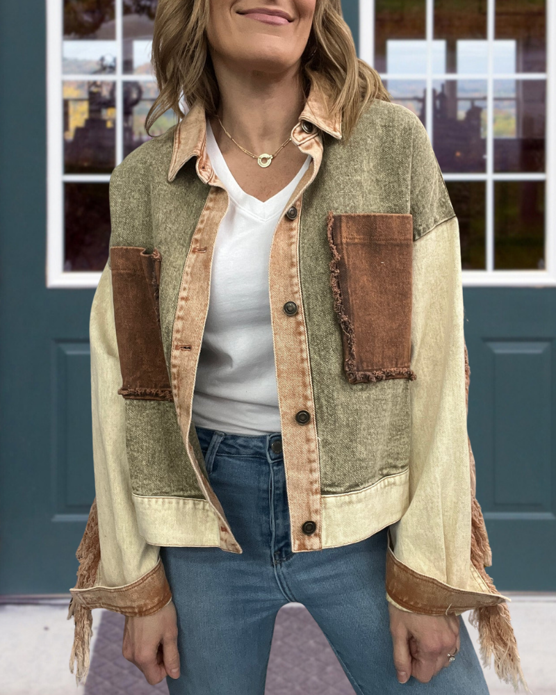 Washed Distressed Fringed Jacket