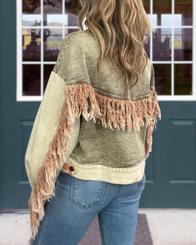 Washed Distressed Fringed Jacket