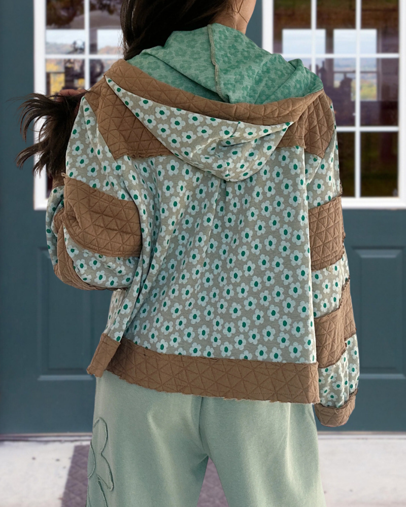 Floral Zip-Up Hooded Quilted Jacket