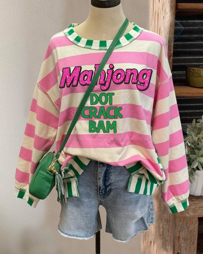 Mahjong Stripe Contrast Trim Top