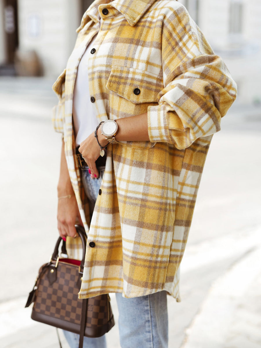 Plaid Pocketed Oversized Long Sleeve Shirt