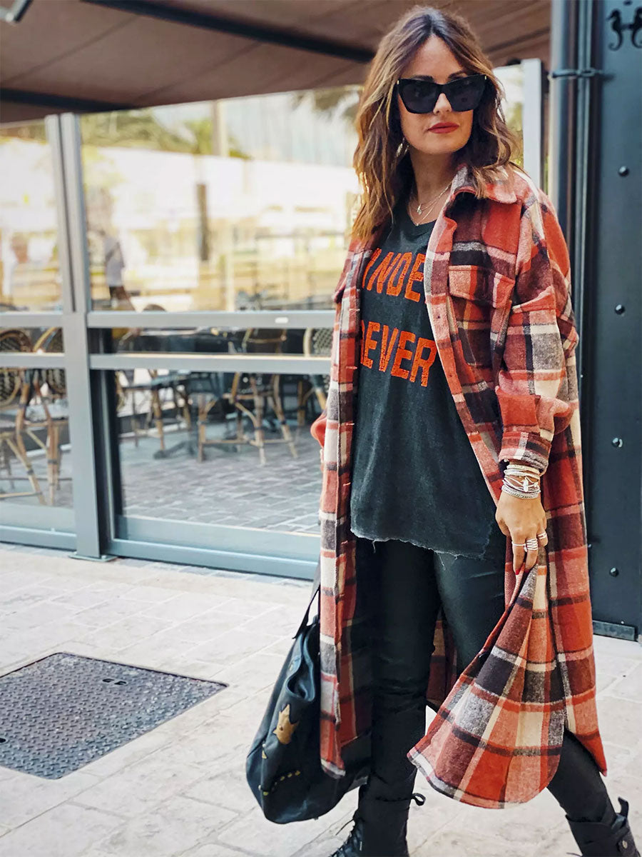 Woolen Plaid Trench Coat