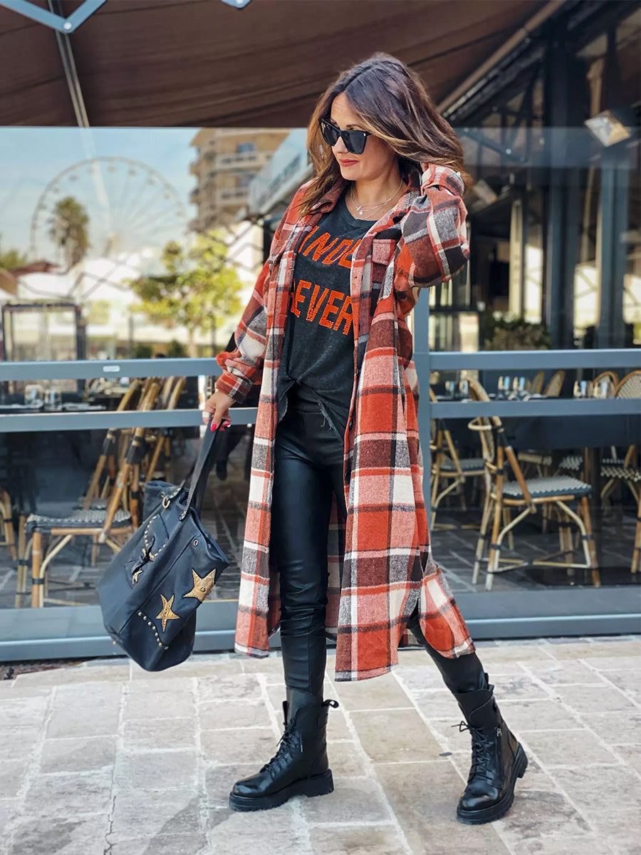 Woolen Plaid Trench Coat