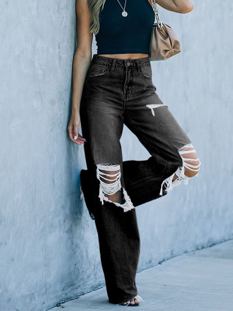 HIGH RISE DISTRESSED DENIM