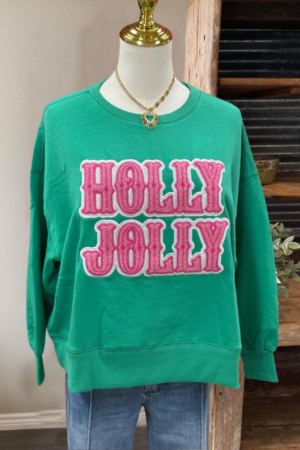 Holly Jolly Embroidered Crew Neck Sweatshirt